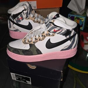 Nike High Top Sneakers with Animal Print and Pink Sole